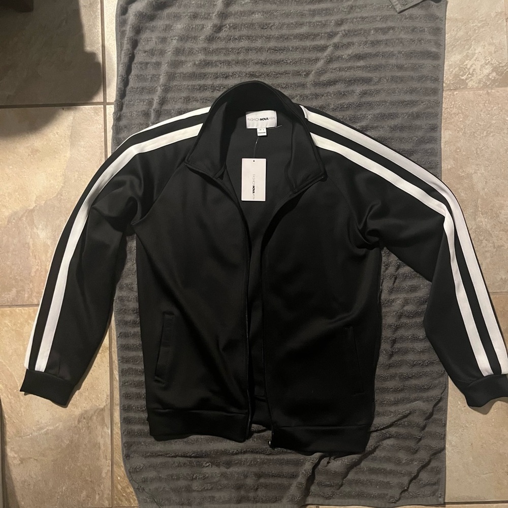 Fashion Nova Black Jacket with White Stripes